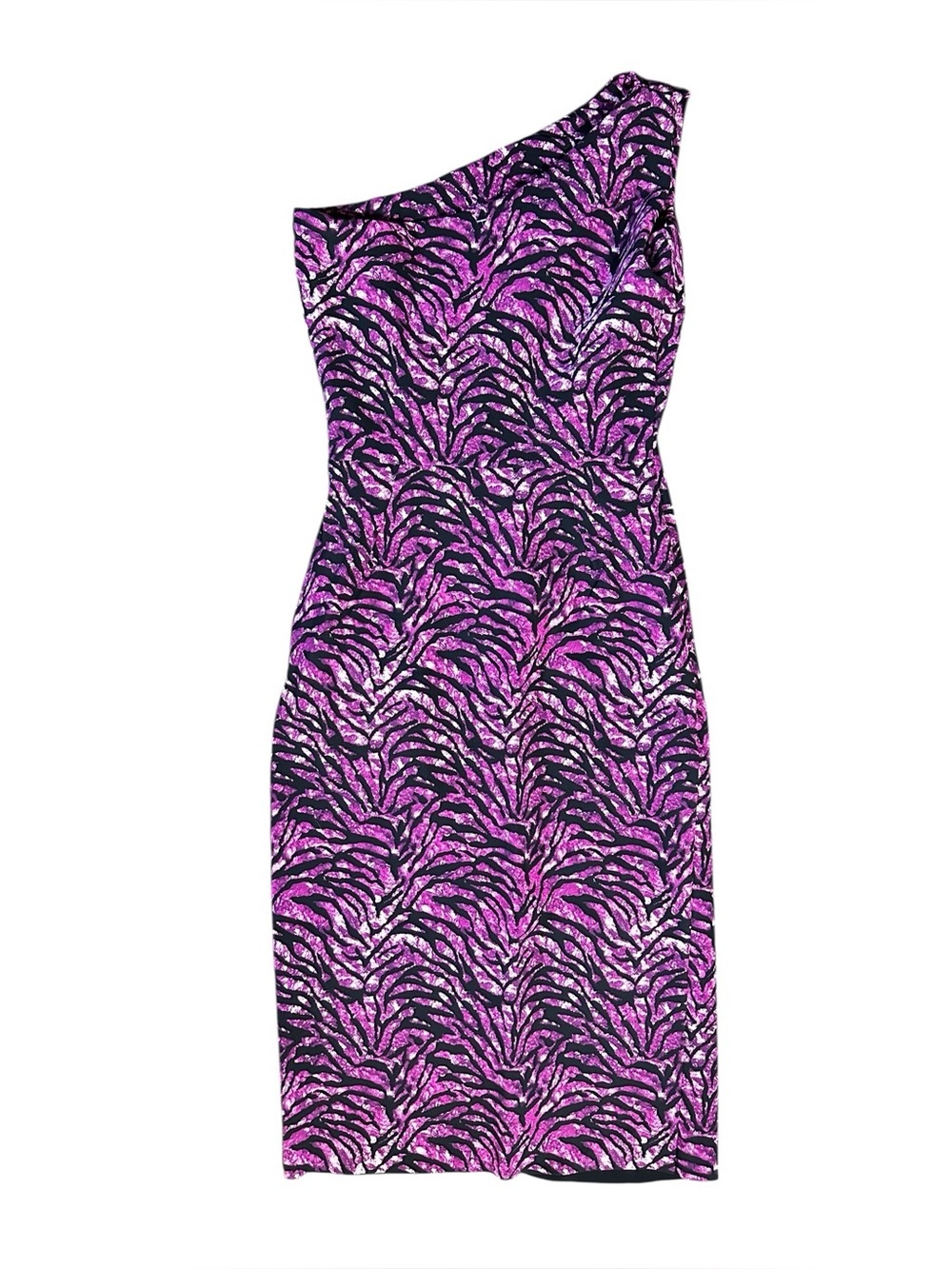 Chiara Boni One-Shoulder Purple Zebra-Print Sheath Dress 42 - Picture 7 of 8